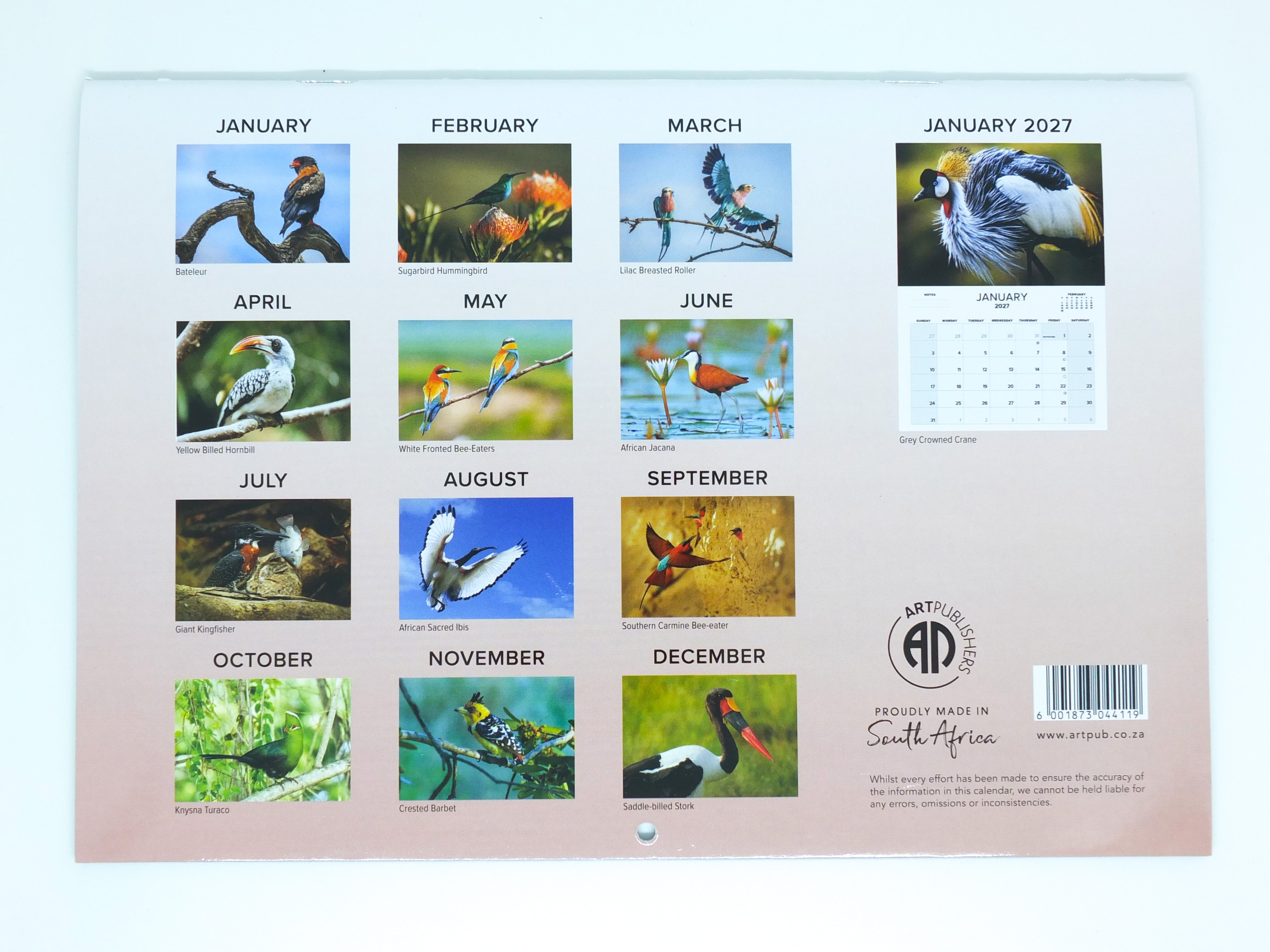 2026 Southern African Birds Calendar - Medium