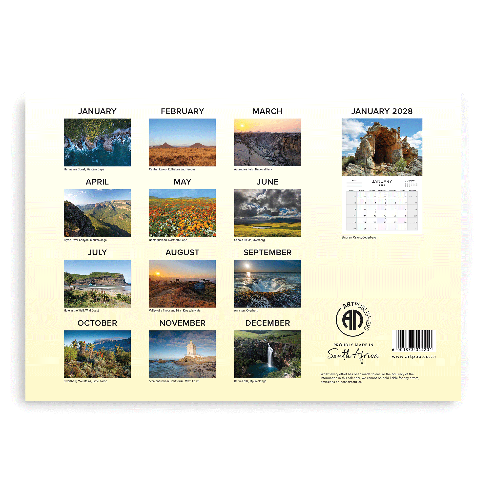 2027 Large Annual Calendar -  Beautiful South Africa